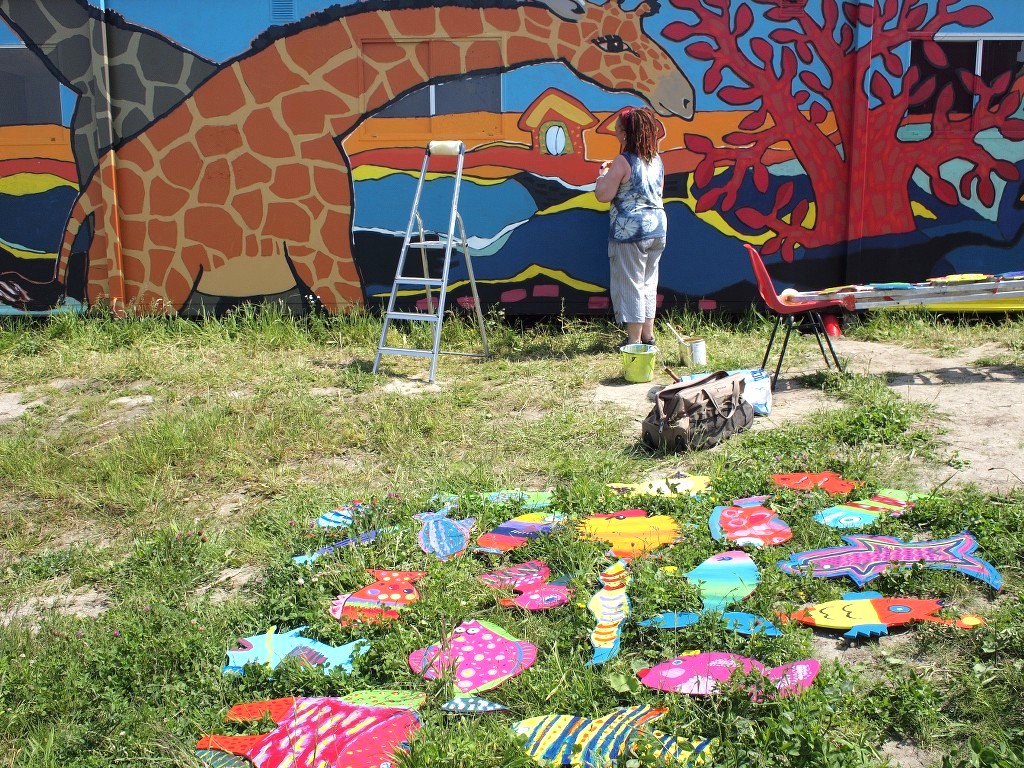 Giraffity, muurschildering, kunstrand, diana van hal